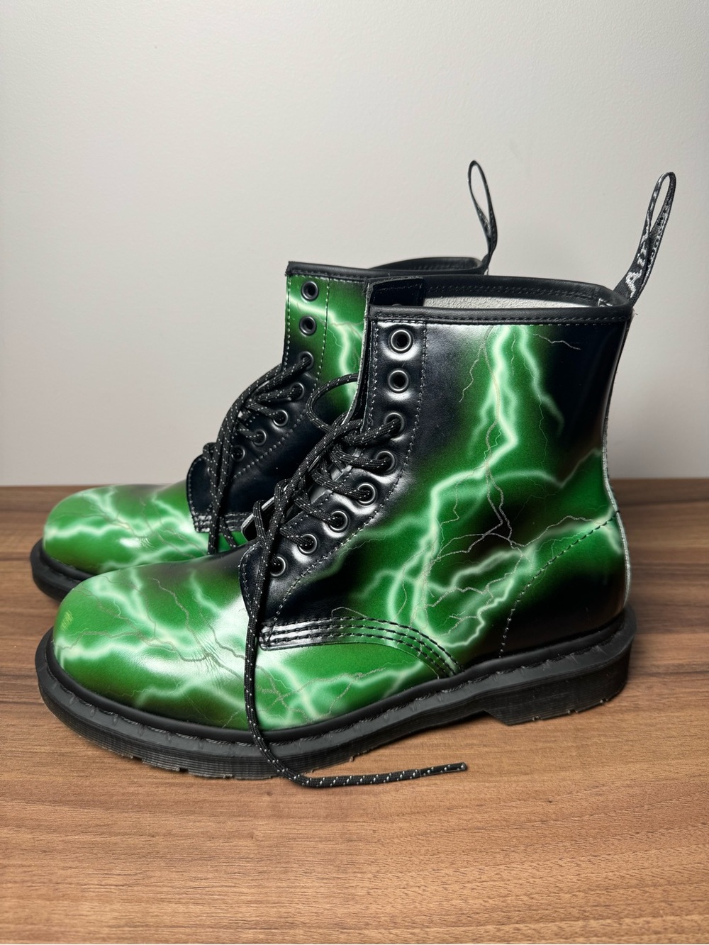 Dr. Martens Black Leather High-Top Boots with Light Gray Lining
